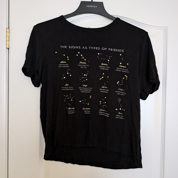 gaze Tops - Gaze Black Zodiac Graphic Tee Size L